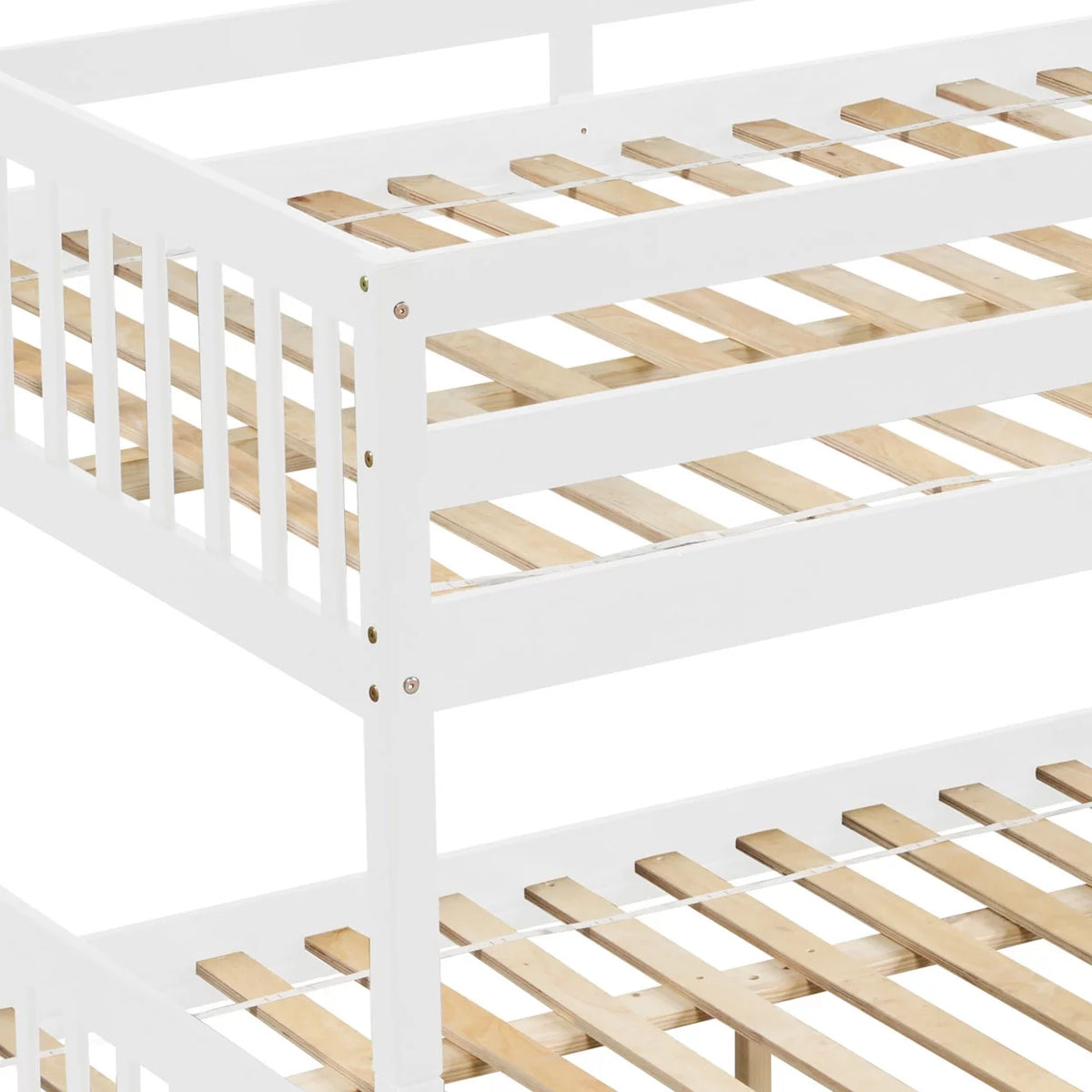 Full Size White Wooden Bunk Bed with Ladder and Trundle R547097