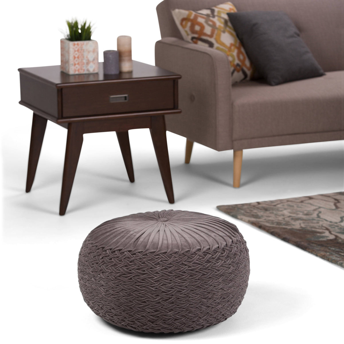 Velvet Round Pouf in Grey Z459108