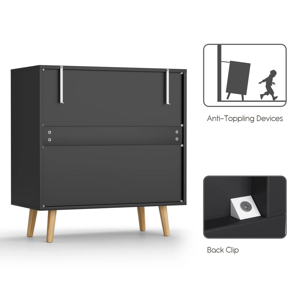 Black 3-Drawer Rattan Dresser Storage Cabinet L567