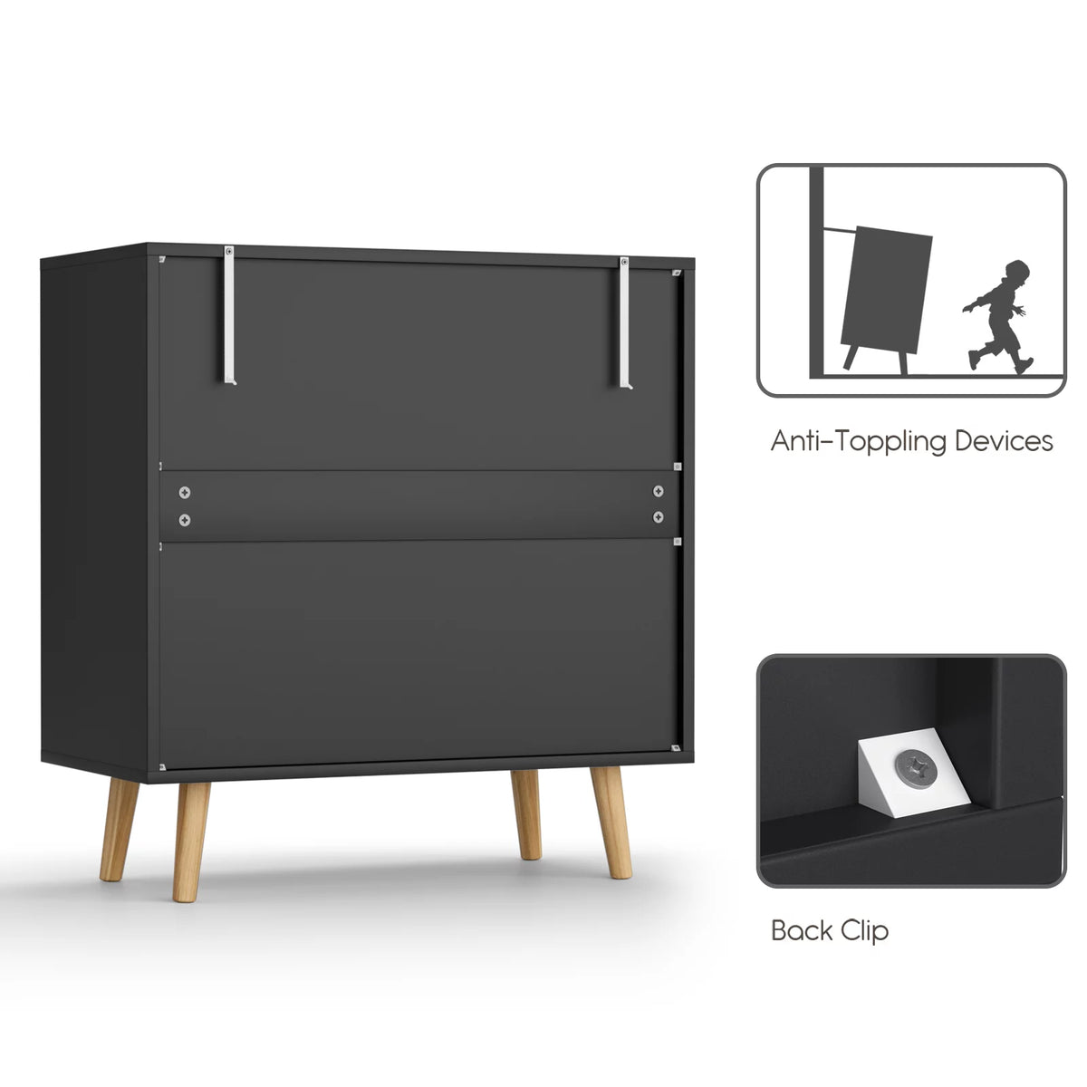 Black 3-Drawer Rattan Dresser Storage Cabinet L567