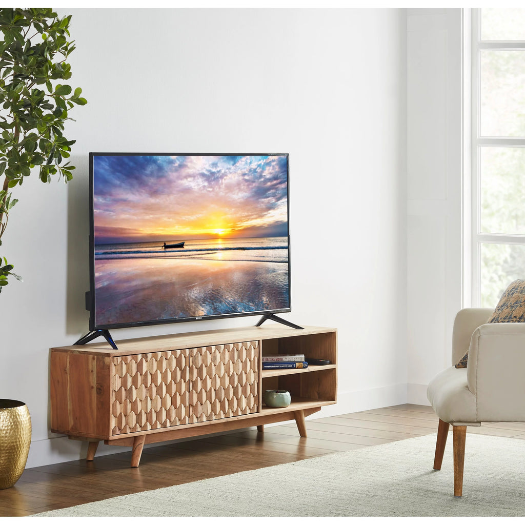 Modern Wood Honeycomb TV Unit for TVs up to 57" in Dark Walnut I763681