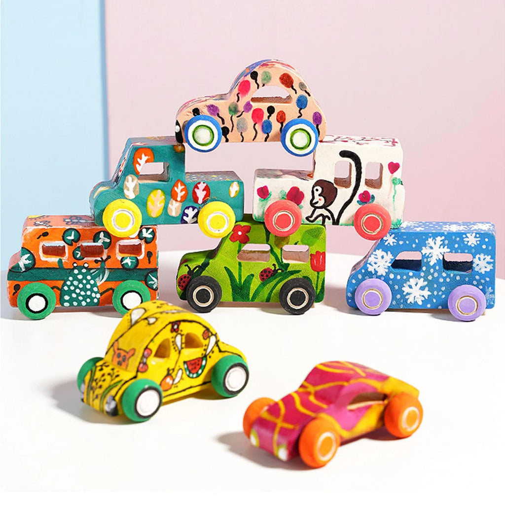 8Pcs Wooden Mini Car Building Blocks Stacking Balance Game X54110
