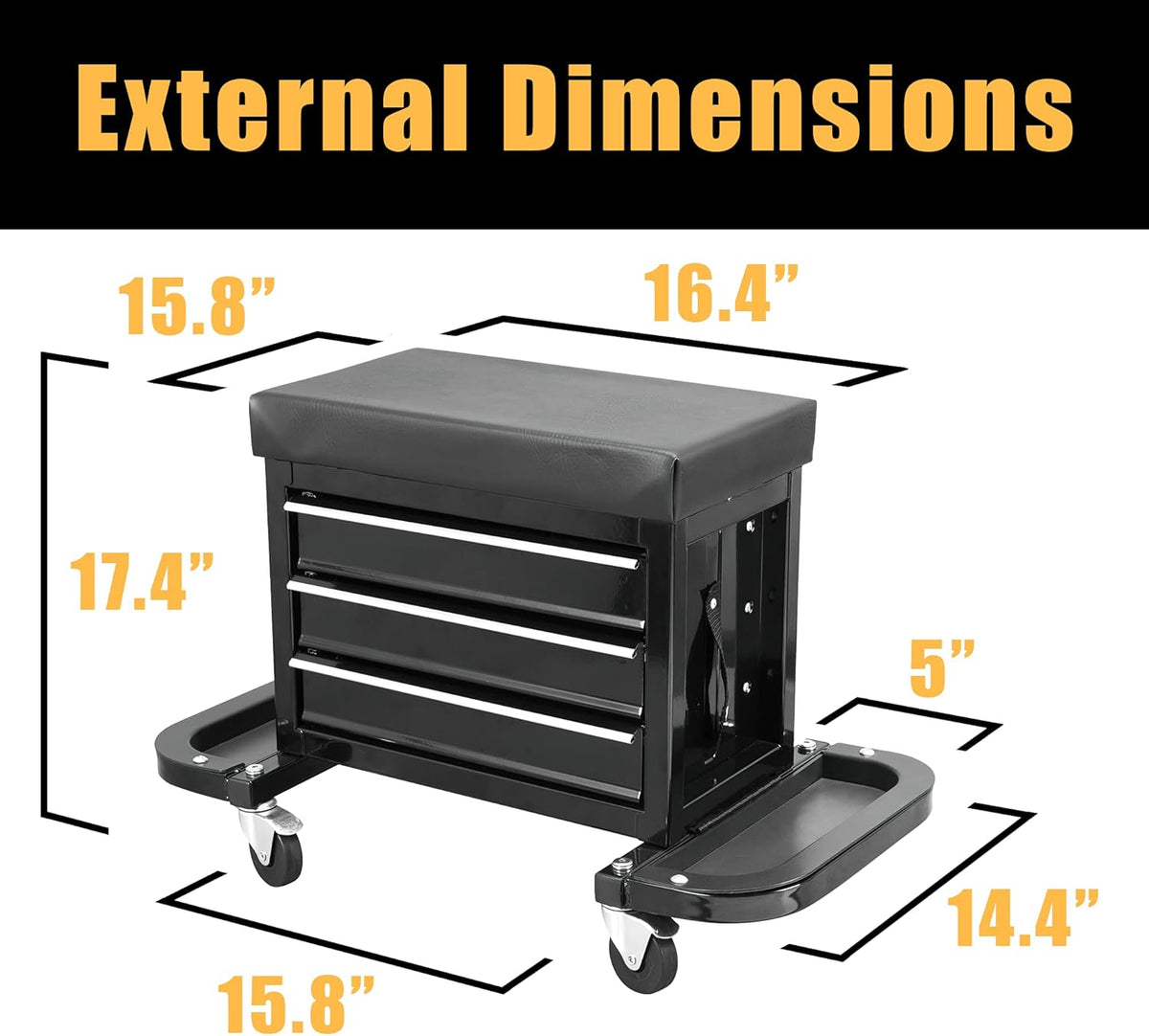Black 3 Drawer Rolling Garage Tool Storage Chest and Seat U869102