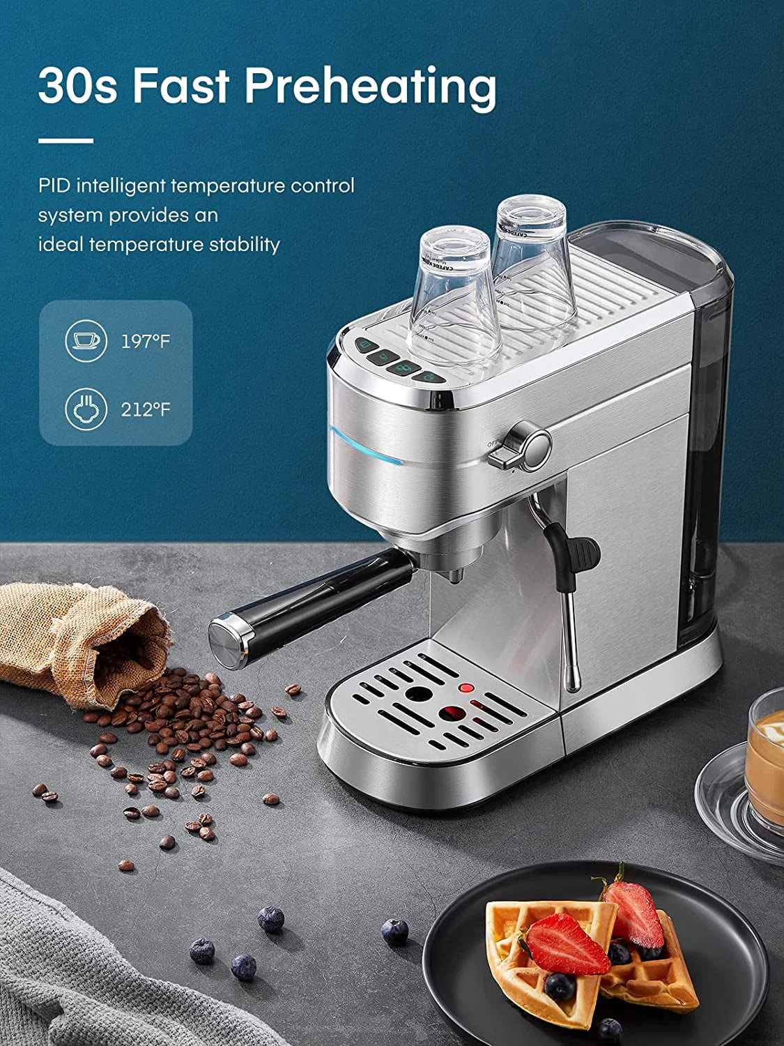 20 Bar Stainless Steel Espresso and Cappuccino Maker with Milk Frother A71047