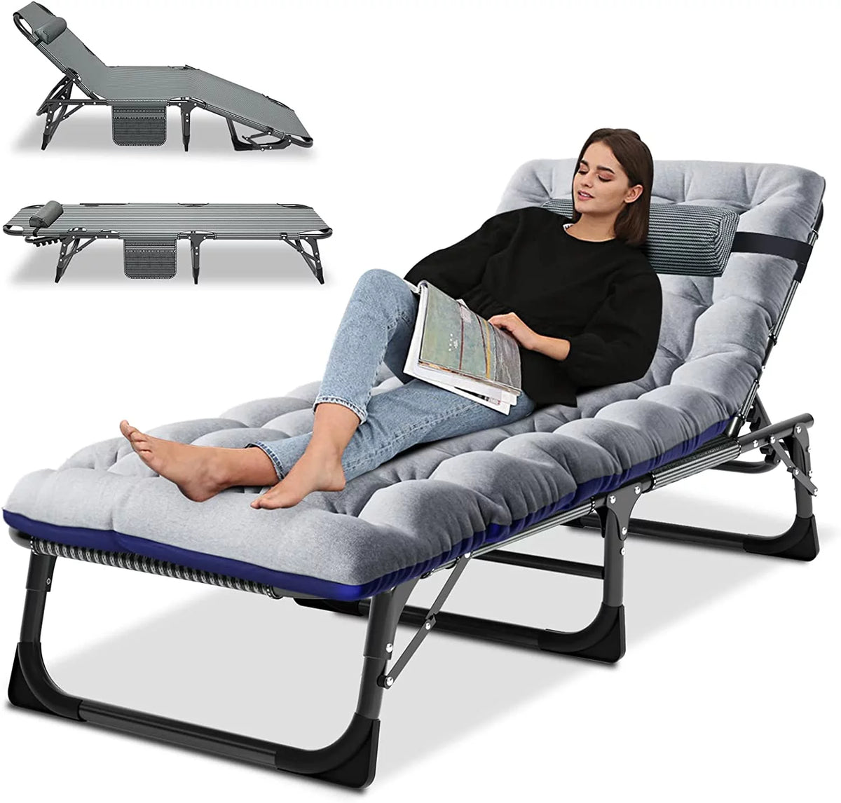 4-Fold Folding Camping Cot with Mattress and Pillow W5562