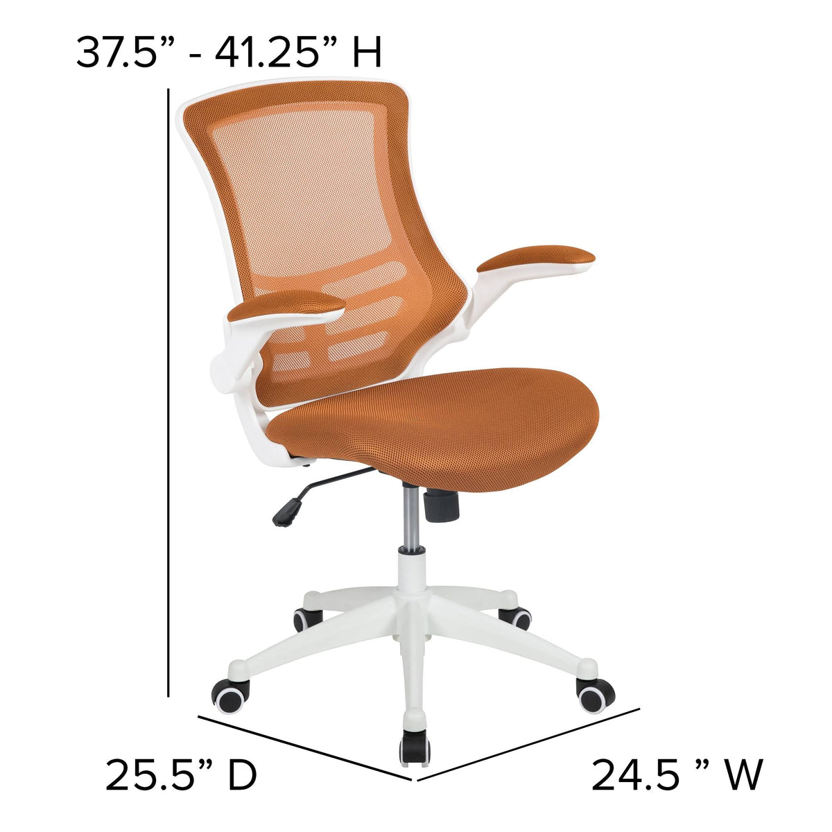 White and Tan Orange Mid-Back Swivel Ergonomic Task Office Chair with Flip-Up Arms S781745