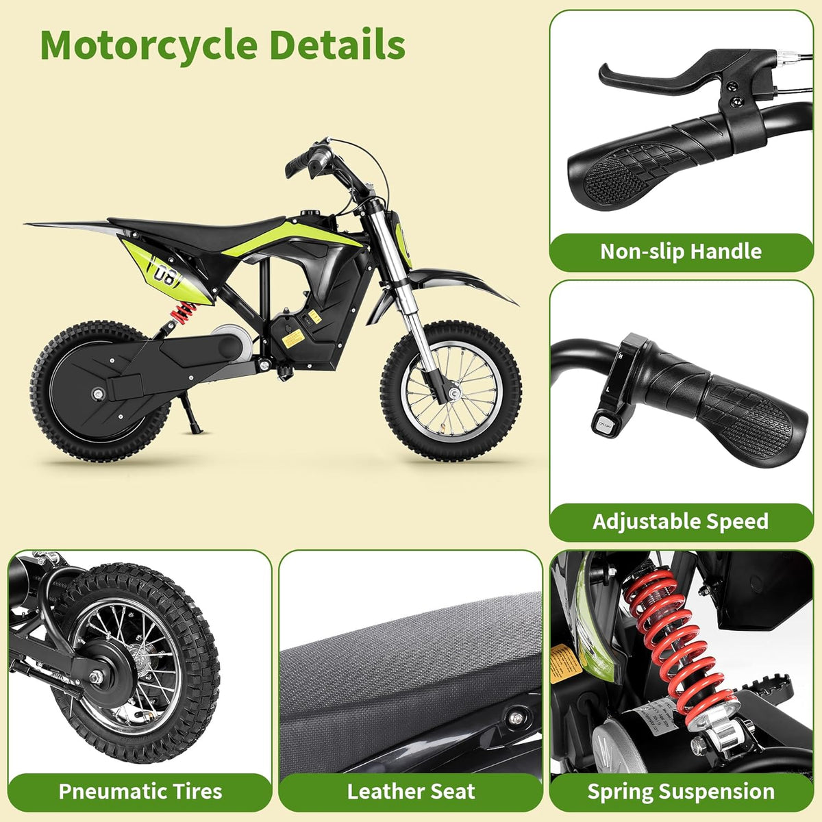 Kids Electric Dirt Bike, 3-Speed Modes Motorcycle X14736