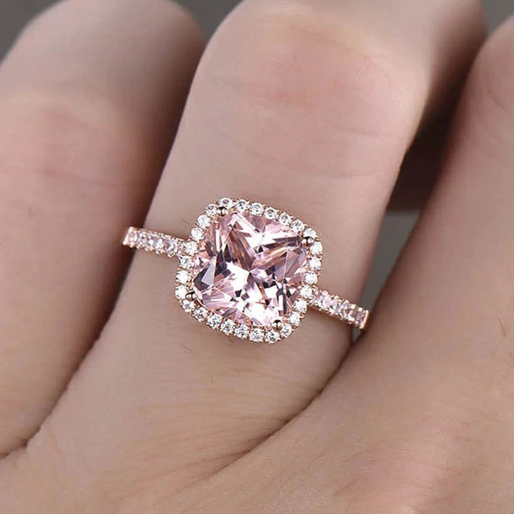 10mm 4.75 Carat Cushion Cut Pink Morganite 10k Rose Gold Halo Engagement Ring N2280