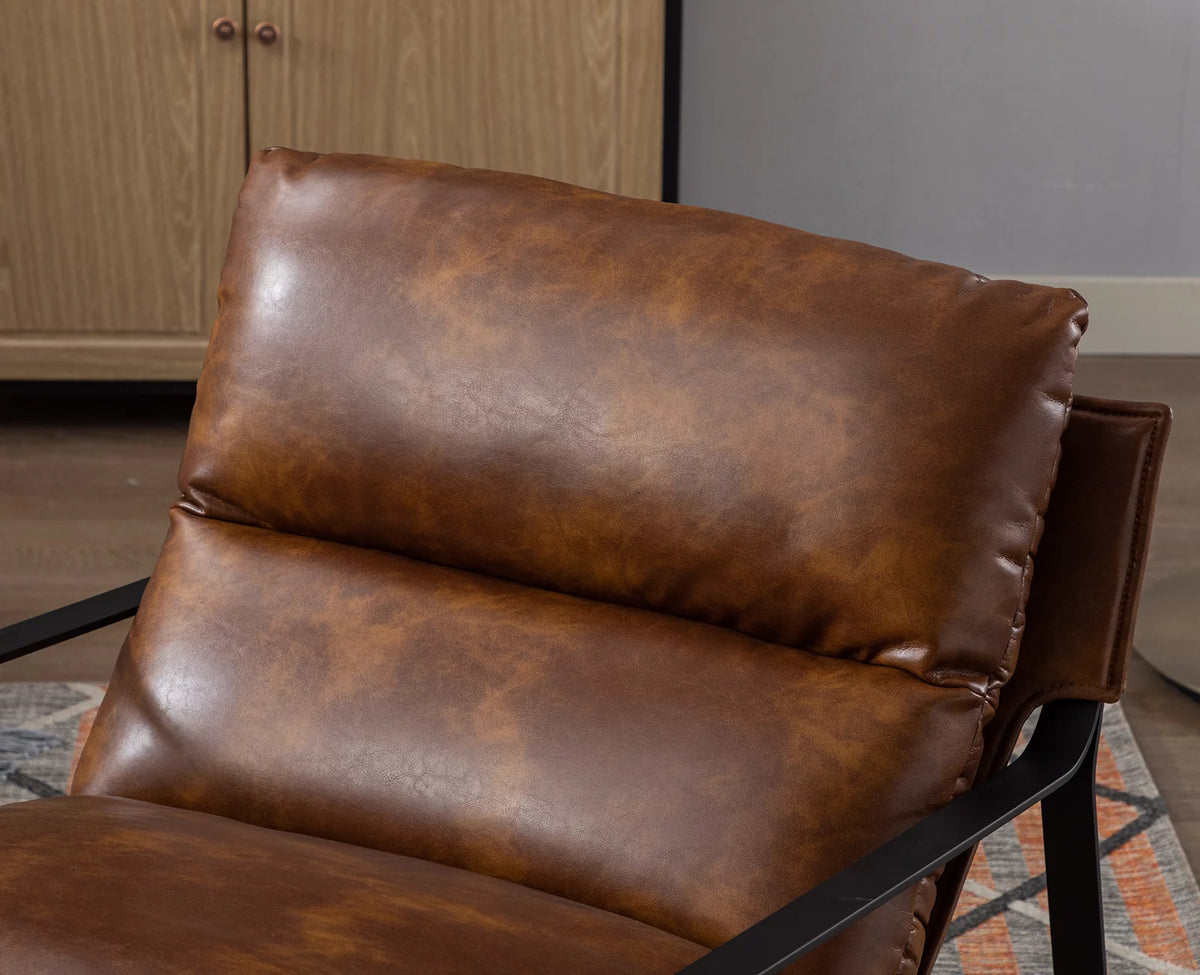 Brown Faux Leather Upholstered Accent Armchair with Metal Base E815955