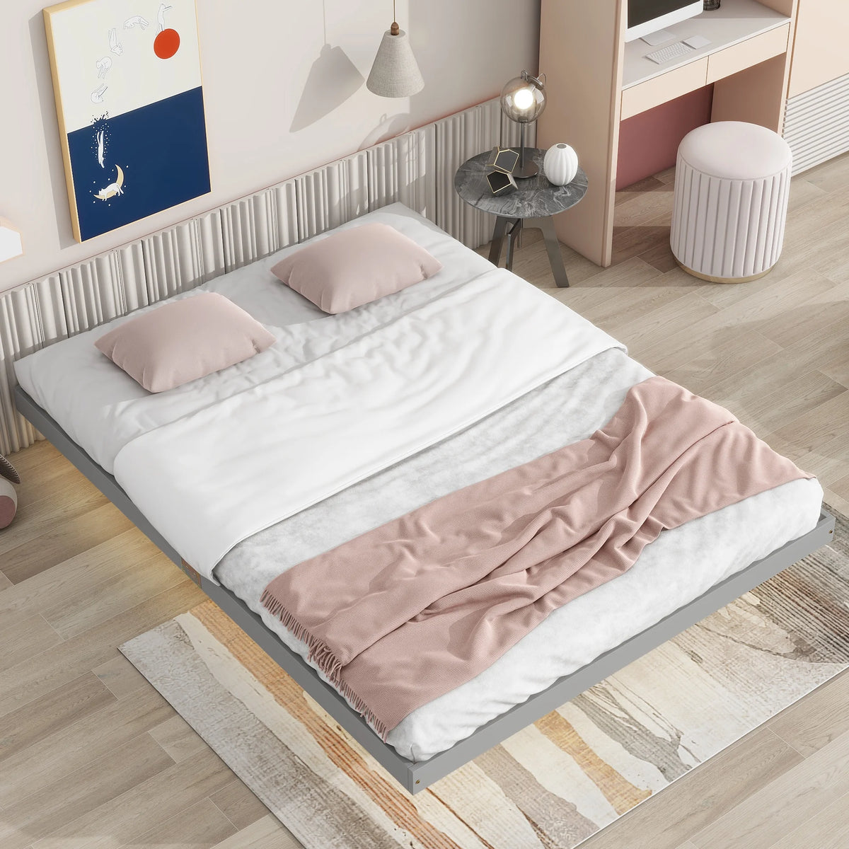 Grey Queen Size Floating Platform Bed with LED A423549
