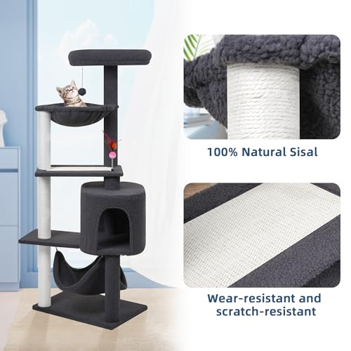 Grey Cat Tree with Cat Condo and Hammock C4401
