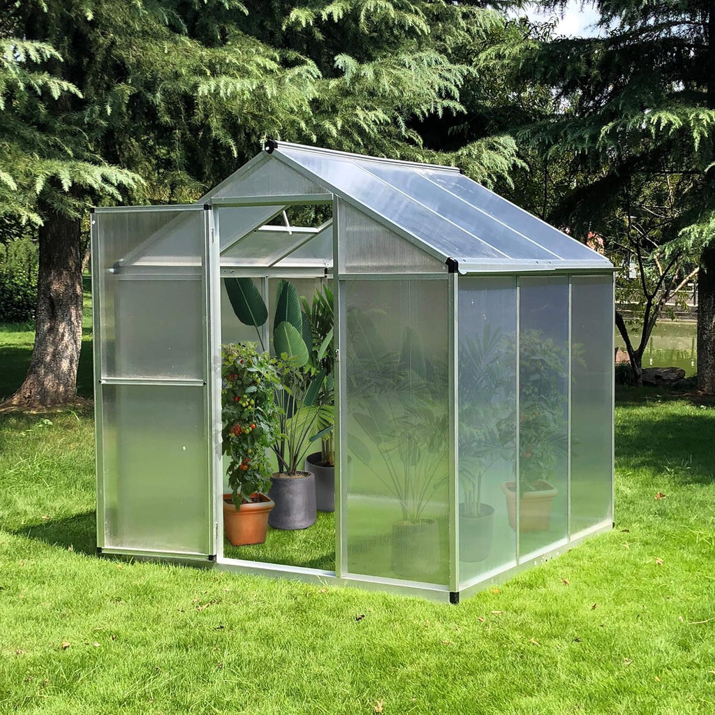 6' x 6' Walk-in Polycarbonate Greenhouse with Roof Vent W613203
