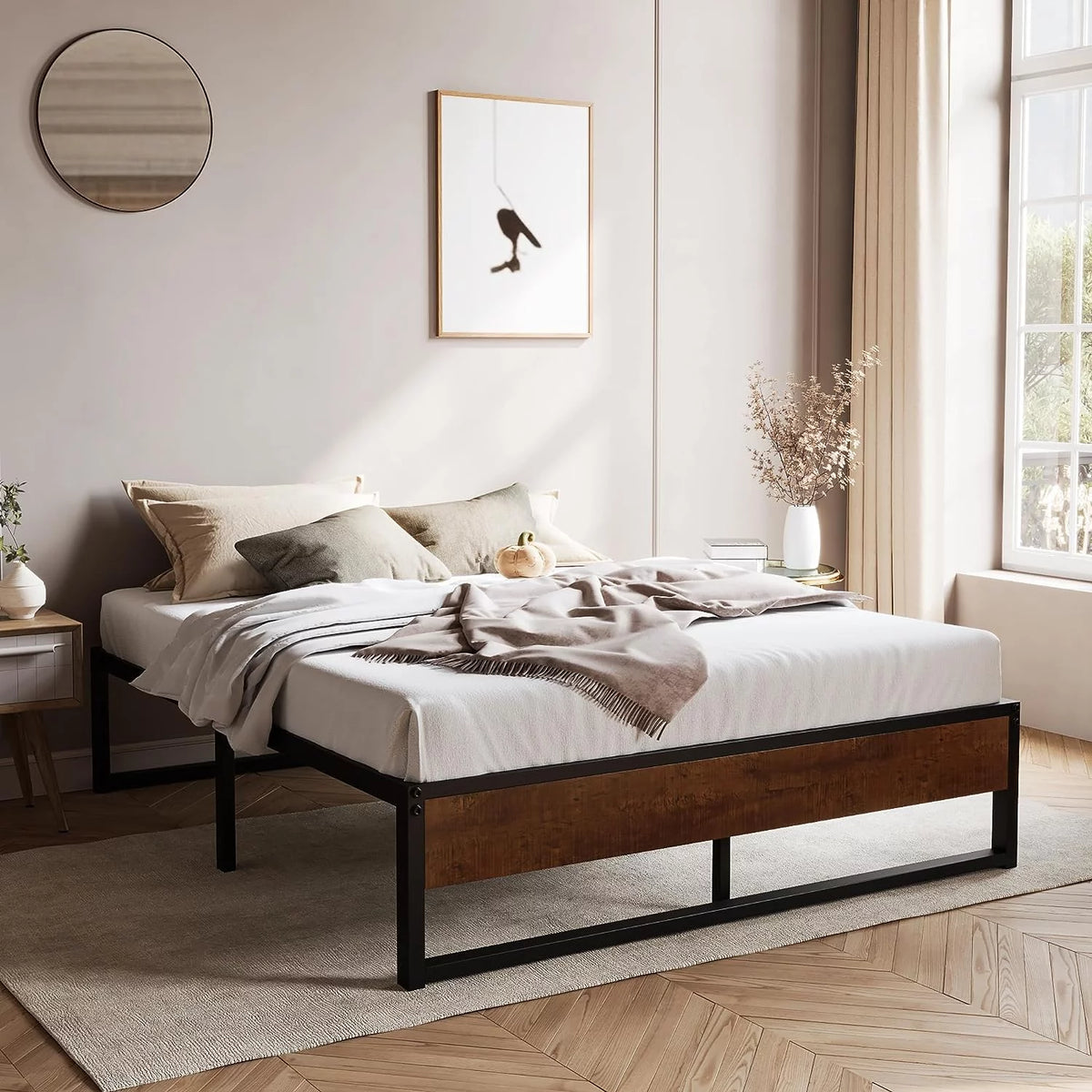 14'' Full Size Metal Platform Bed Frame with Wood Z688
