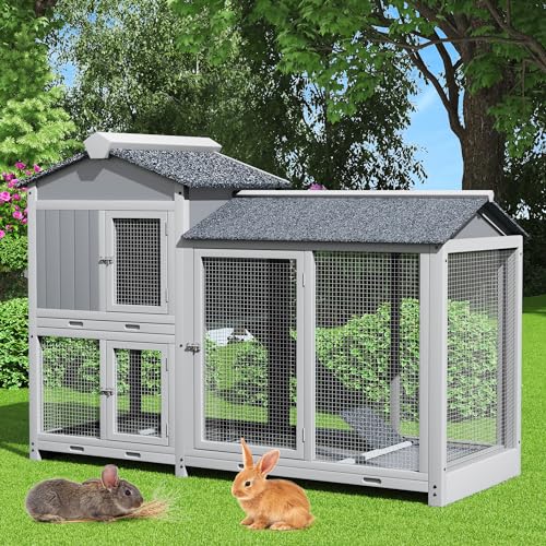 Grey 63" 2 Story Rabbit Hutch with Removable Trays B70404