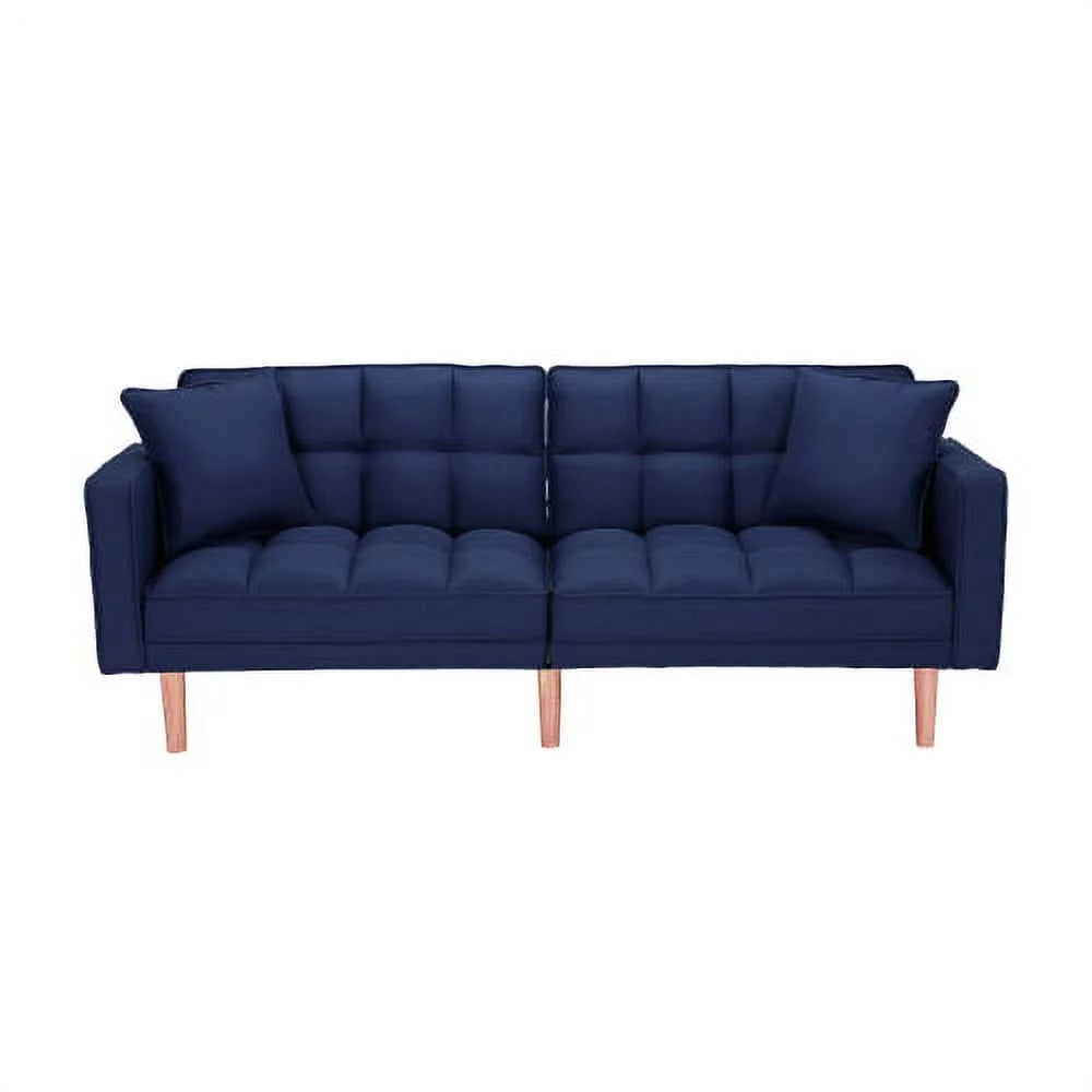 Navy Blue Memory Foam Futon Sofa Bed with 2 Pillows Q7192