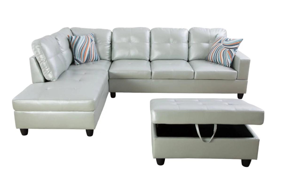 L-Shaped Sectional Sofa Set with Storage Ottoman and Pillows Y662