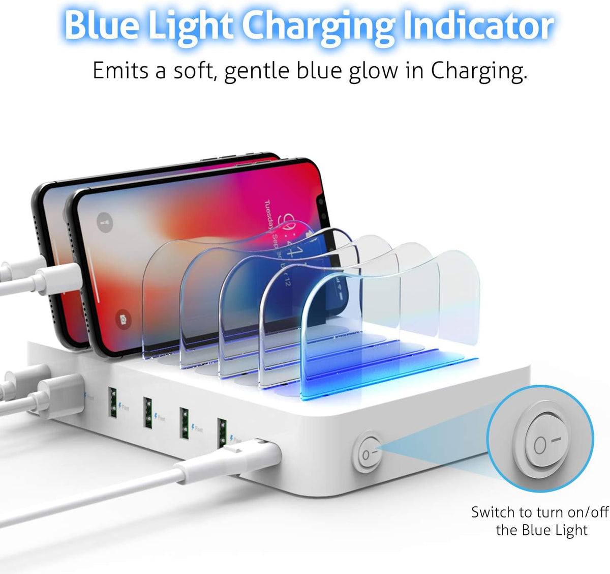 6-Port USB Charging Station with 6 Charging Cables White Pack of 2 A7775