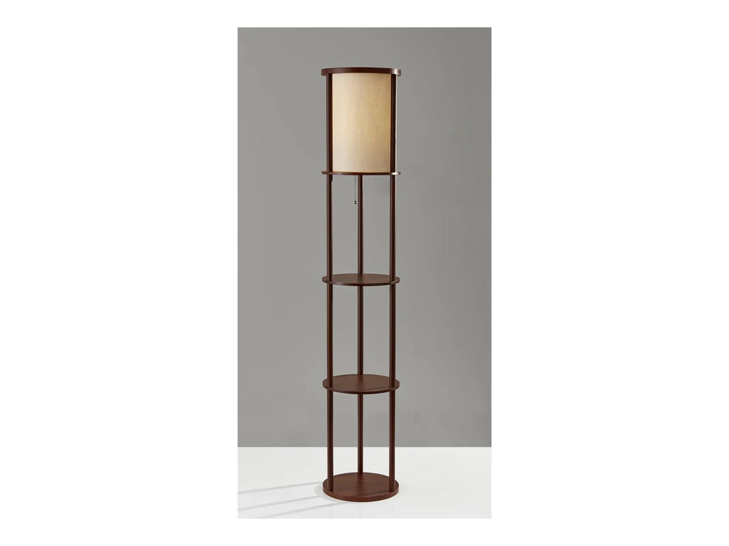 Round Shelf Floor Lamp with Walnut Wood Veneer E3701