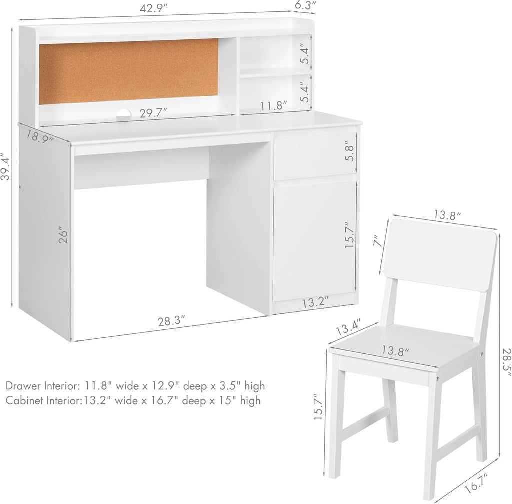 Kids Study Desk and Chair Set with Hutch and Storage Cabinet R8054