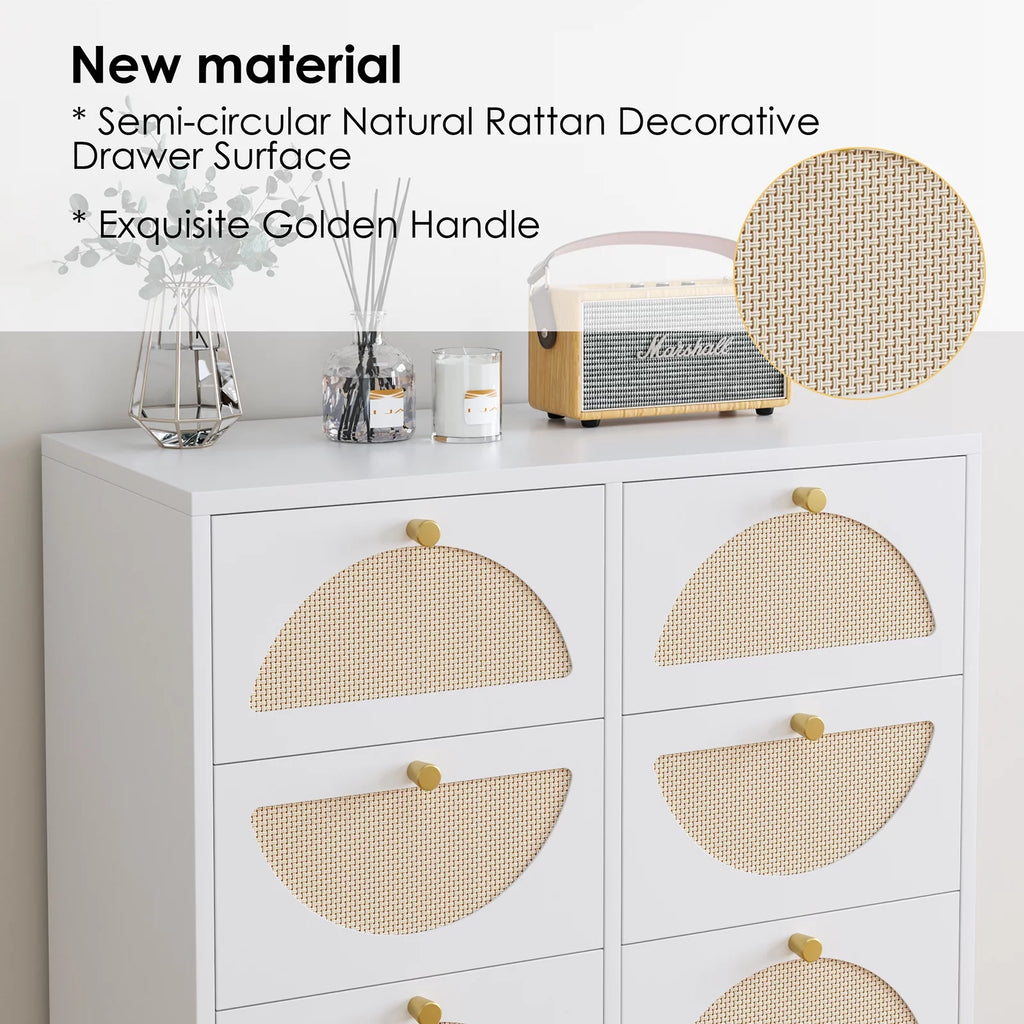 White 8 Drawer Rattan Wood Dresser D6792