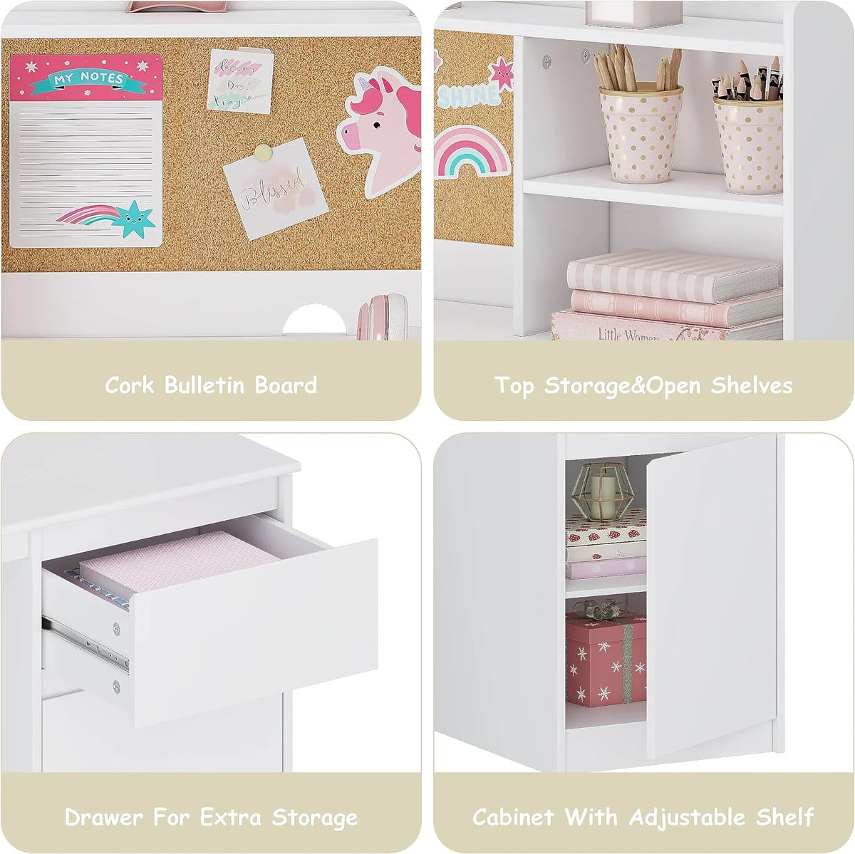 Kids Study Desk and Chair Set with Hutch and Storage Cabinet R8054