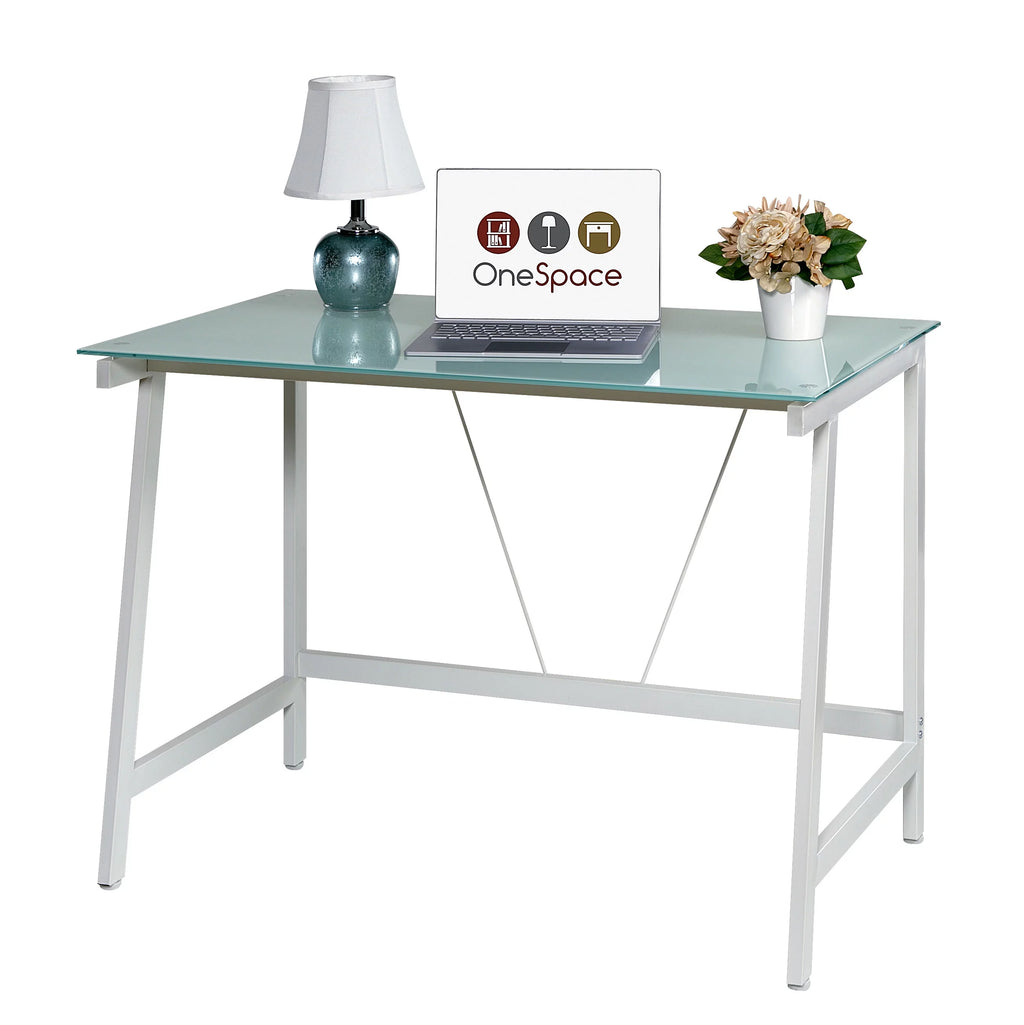 Contemporary Glass Writing Desk with Steel Frame V5197