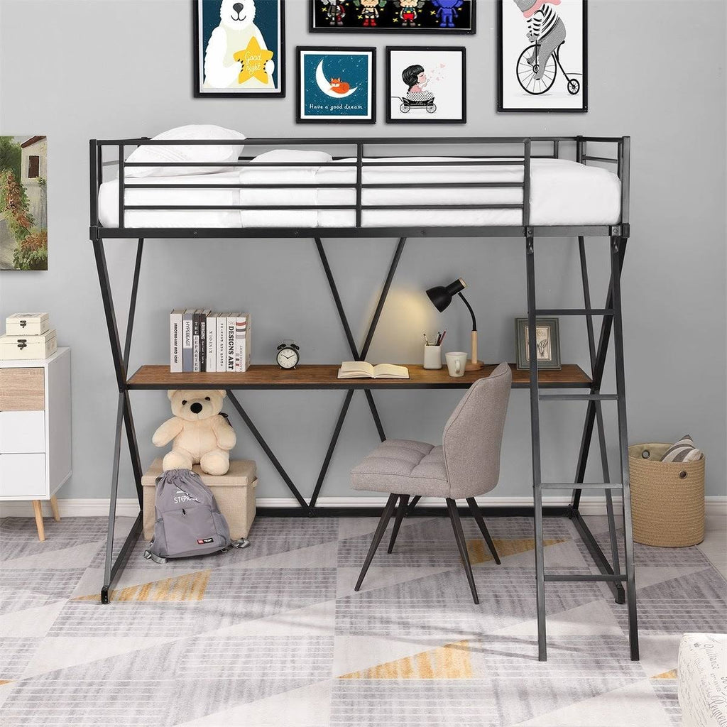 Twin Loft Bed with Desk, Ladder, and Guardrails A590