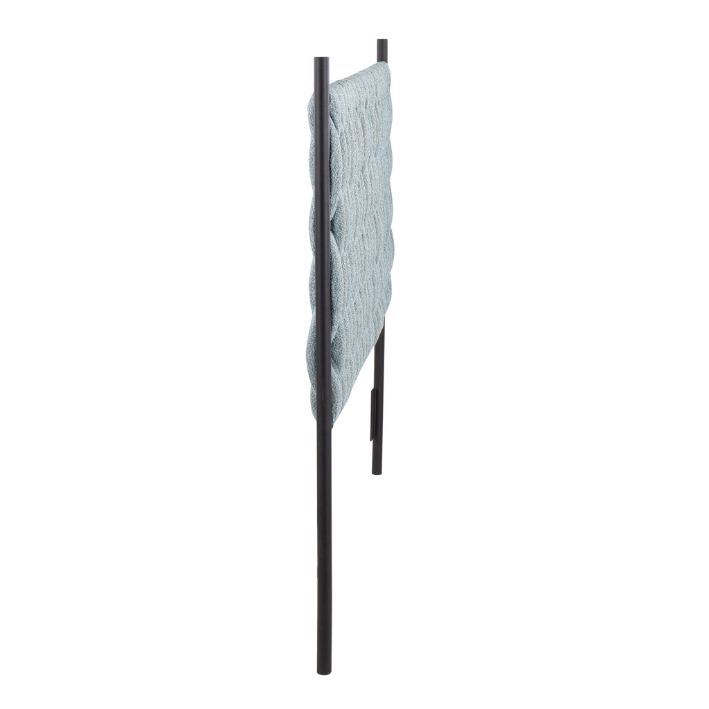 Queen Size Black Metal and Blue Fabric Headboard T87031