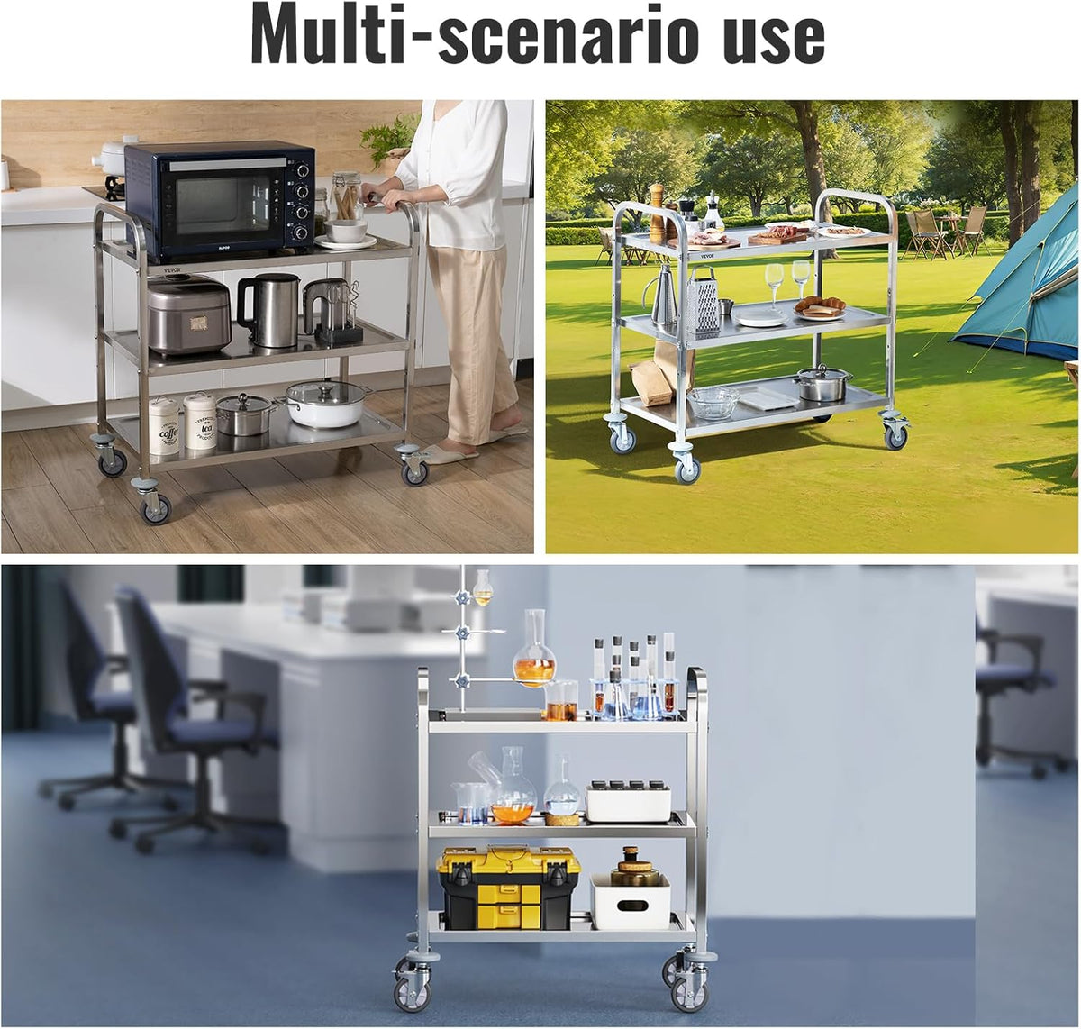 Stainless Steel 3 Shelves Rolling Lab Cart with Foot Brake Z31961