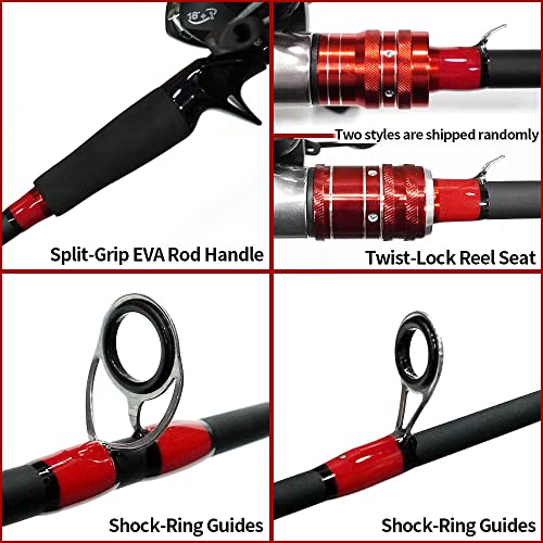 Fishing Rod and Reel Combo, Baitcasting Combo, 6 Foot 7 Foot 2-Piece, Fiberglass Wrapped Carbon Fiber Rod with EVA Handle V624673