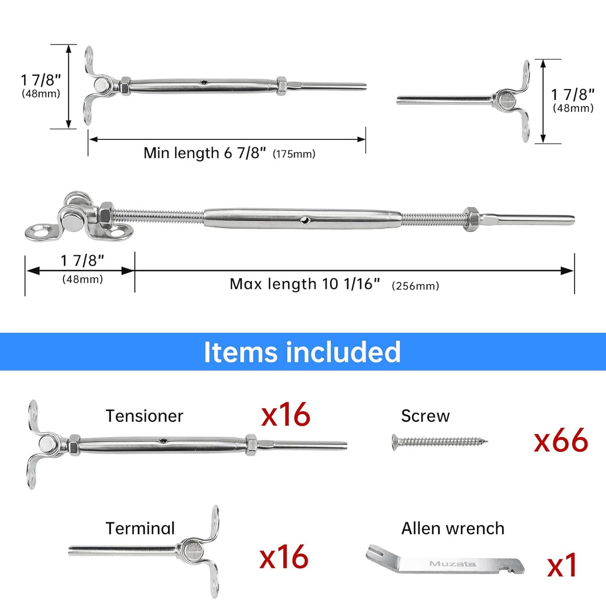10Set 1/8 Cable Railing Kit T316 Stainless Steel Hardware Angle 180° Adjustable D337440