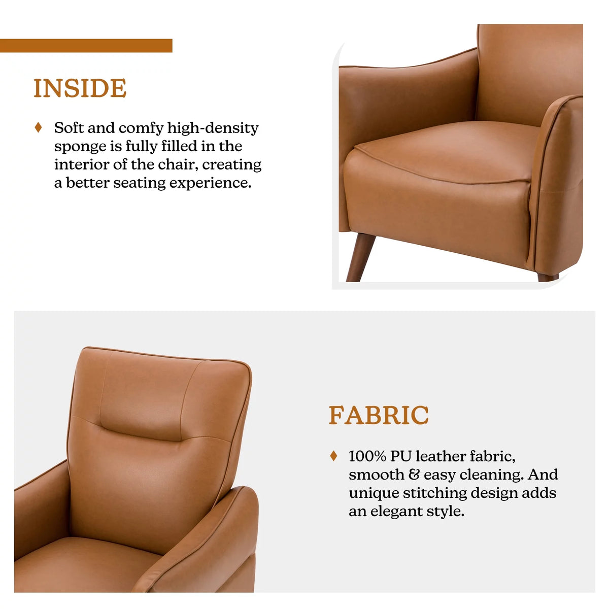Faux Leather Tufted Accent Chair Set of 2 Wood Legs I2736