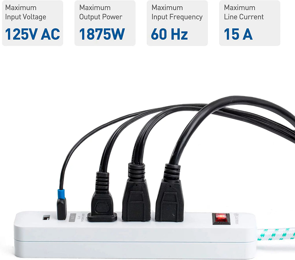 2-Pack 3 Outlet Surge Protector Power Strip with USB Charging Ports White U179