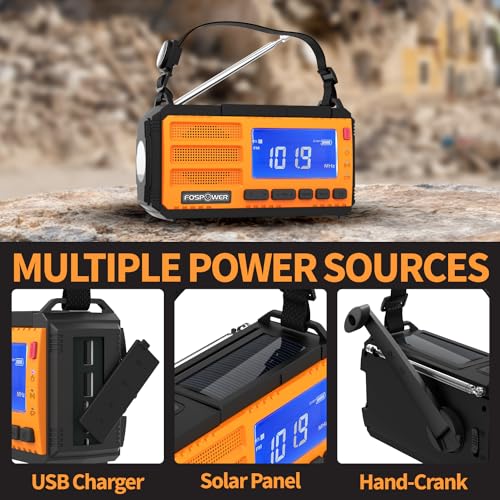 Emergency Weather Radio with Portable Power Bank, Solar Hand Crank Charging, SOS Alarm & Flashlight C3345