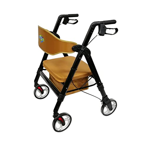 Heavy Duty Rollator Walker with Seat, Extra Wide Alluminium Folding Rolling Walker 450LB with Wide Basket & Padded Seat, 4 Wheel Walker (Black) N982561