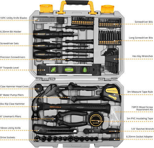 150 Piece Hand Tool Set with Plastic Toolbox Storage Case Q594737