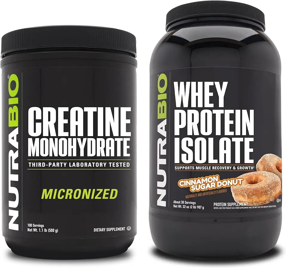 Unflavored Creatine Monohydrate and Cinnamon Sugar Donut Whey Protein Isolate W831042