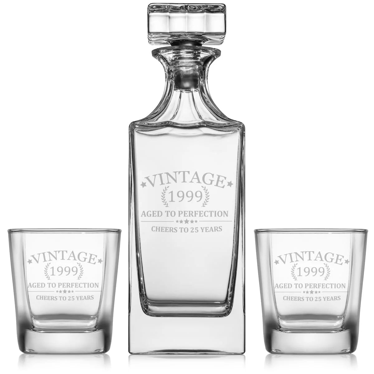 Whiskey Decanter Gift Set With 2 Old Fashioned Rocks Glasses M3952
