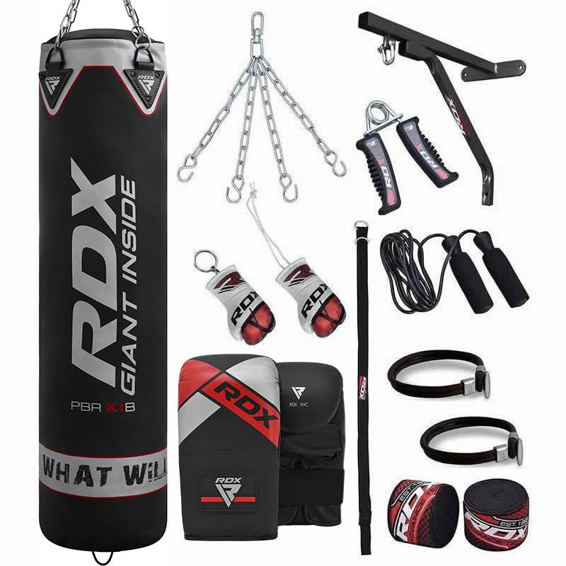 4ft 17-in-1 Black Punch Bag & Mitts E10490