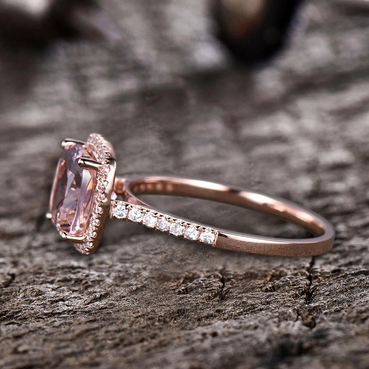 10mm 4.75 Carat Cushion Cut Pink Morganite 10k Rose Gold Halo Engagement Ring N2280
