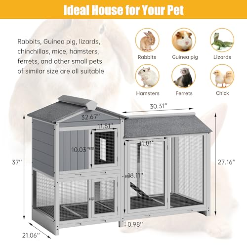 Grey 63" 2 Story Rabbit Hutch with Removable Trays B70404