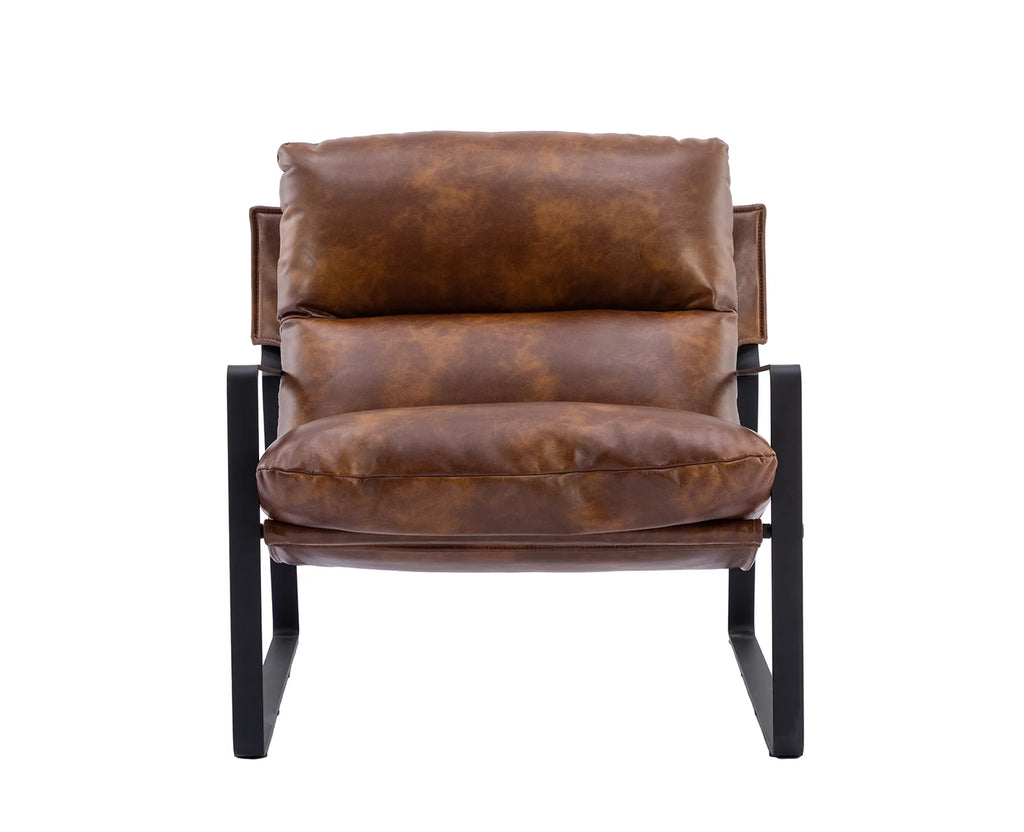 Brown Faux Leather Upholstered Accent Armchair with Metal Base E815955