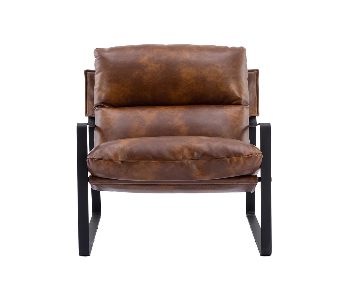 Brown Faux Leather Upholstered Accent Armchair with Metal Base E815955
