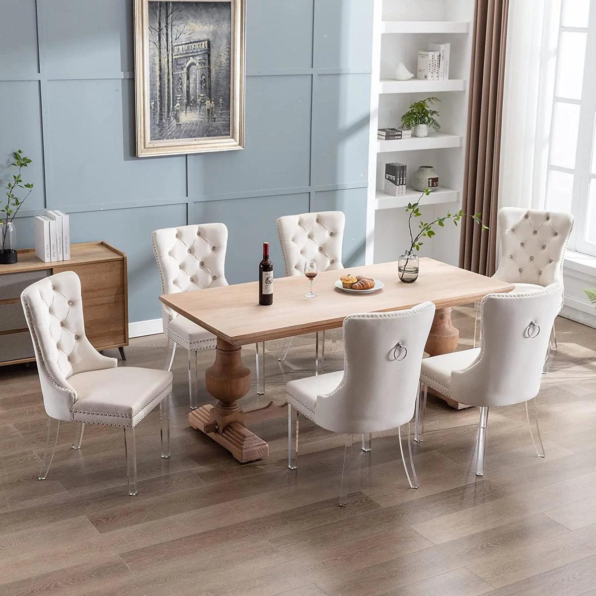 Beige Velvet Dining Chairs Set of 2 with Acrylic Legs W893301