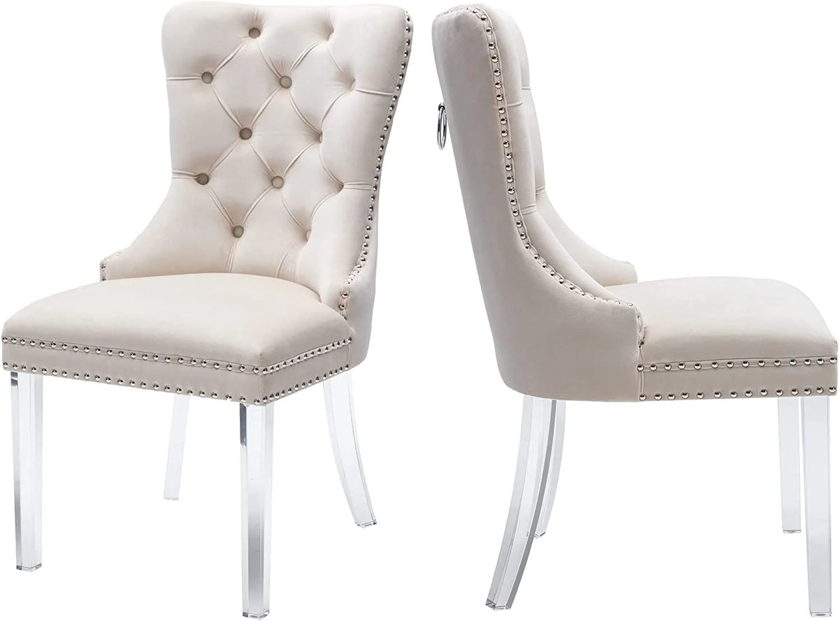 Beige Velvet Dining Chairs Set of 2 with Acrylic Legs W893301