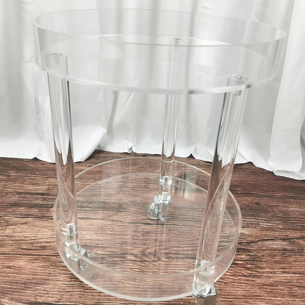 Clear Round Rolling Cart with Wheels 2-Tier Storage Tray D3124