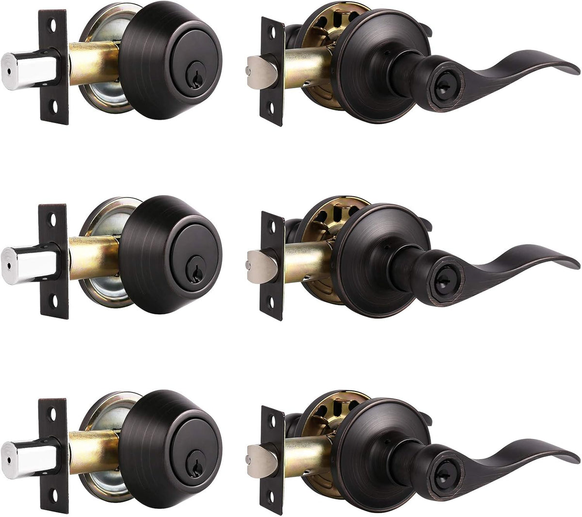 Oil Rubbed Bronze Exterior Entry Lever and Single Cylinder Deadbolt Combo Pack, Keyed Alike Lockset Handleset O441813