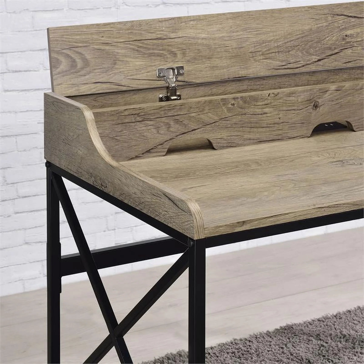 Wood and Black Metal Desk with USB Port K1463