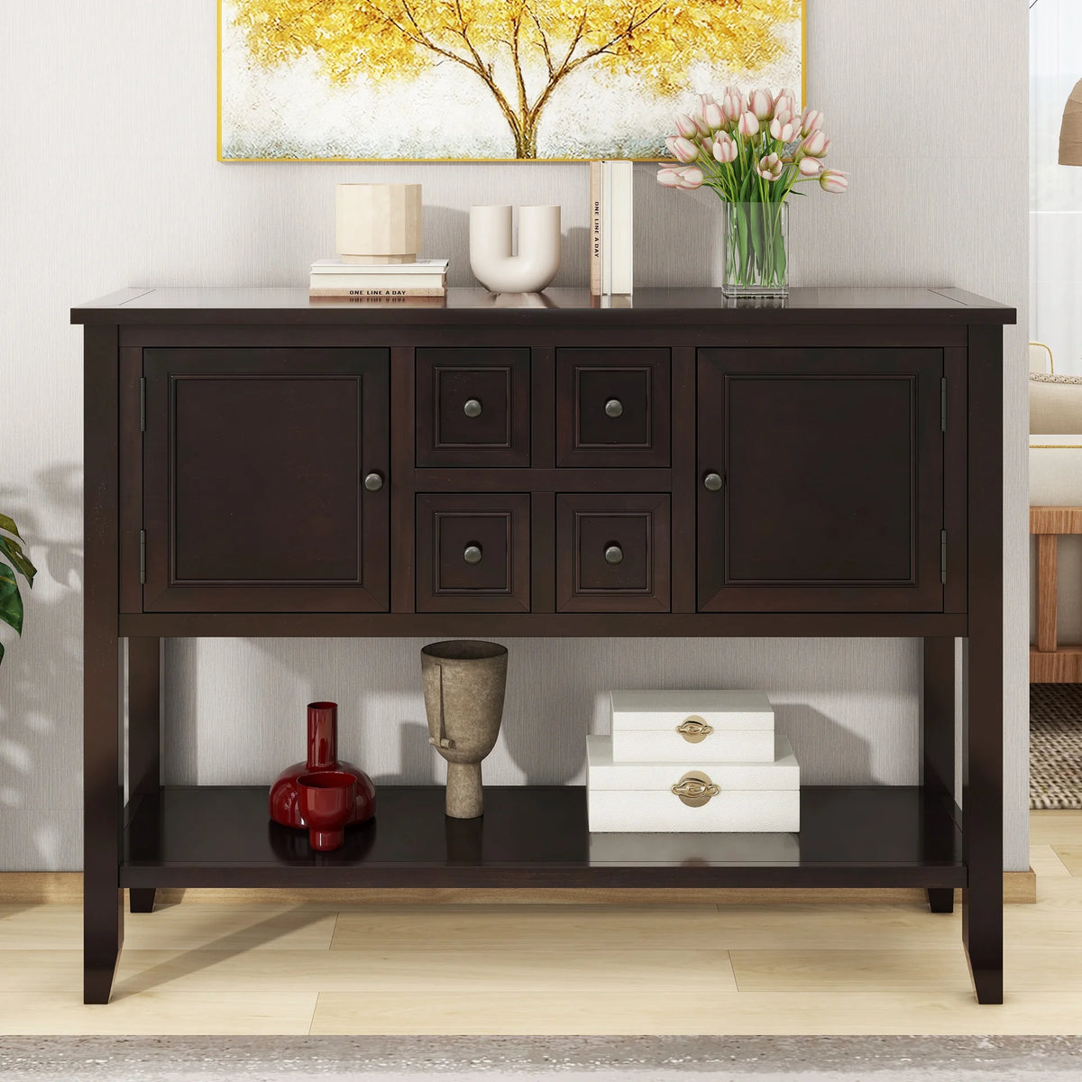 Vintage Console Table with Four Small Drawers and Bottom Shelf M877182