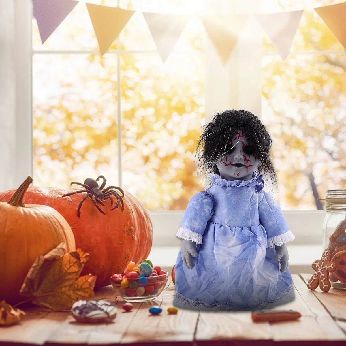 Halloween Scary Dolls, 1 PC Voice-activated Induction Glowing Walking Doll K74212